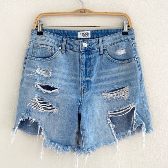 Insane Gene High Rise Front Heavy Light Wash Destroyed Shorts Size Medium - Picture 2 of 15